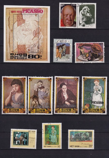 25 verschiedene Briefmarken + 1 Block Pablo Picasso Maler Künstler