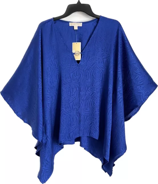 Michael Kors Women’s  Blue Flutter Sleeve V Neck Top Sz L/XL $115