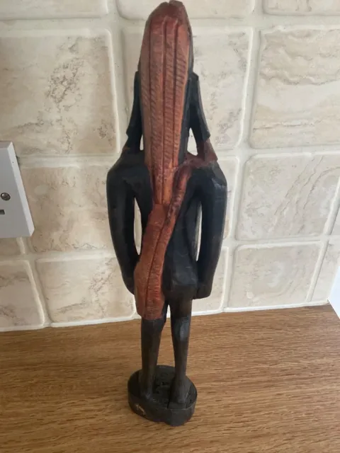 Vintage unusual African Hand Carved Tribal man  Figure Statue Wooden 13” tall 3