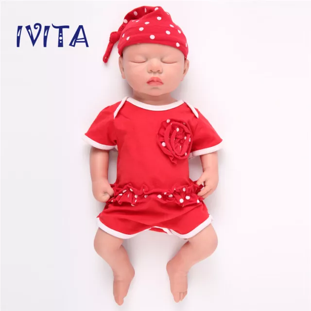IVITA Lifelike 18'' Eyes Closed Silicone Reborn Baby GIRL Realistic Doll 3.2KG 3