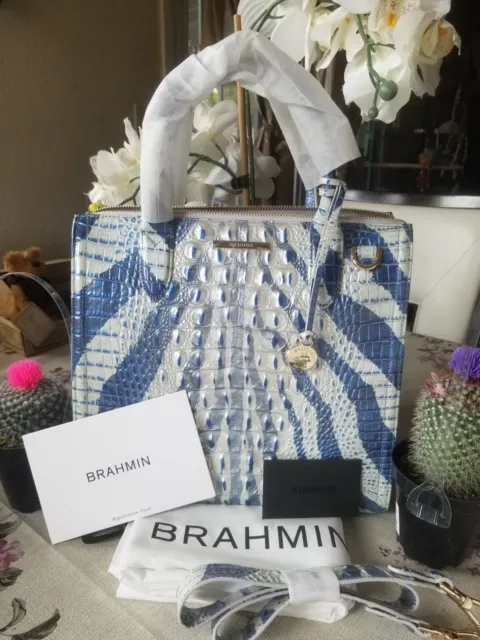 Beautiful Brahmin Blue/White Caroline Melbourne Croc Embossed leather handbags