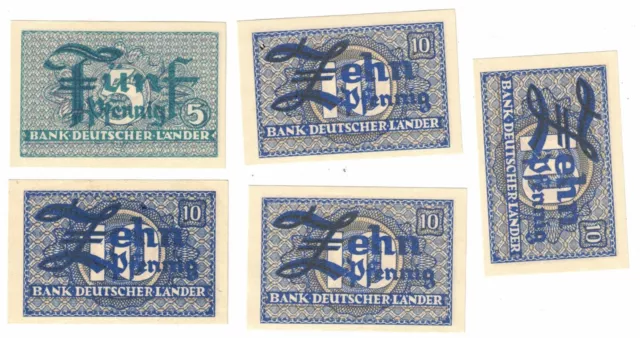 Konvolut 4x 10 & 1x 5 Pfennig Bank Deutscher Länder guter Zustand von 1948 RAR