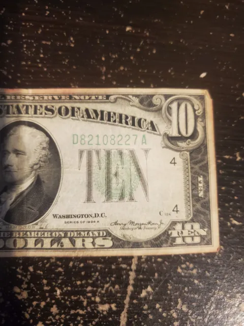 1934 A  $10 Ten Dollar  Green Seal Federal Reserve Note D82108227A