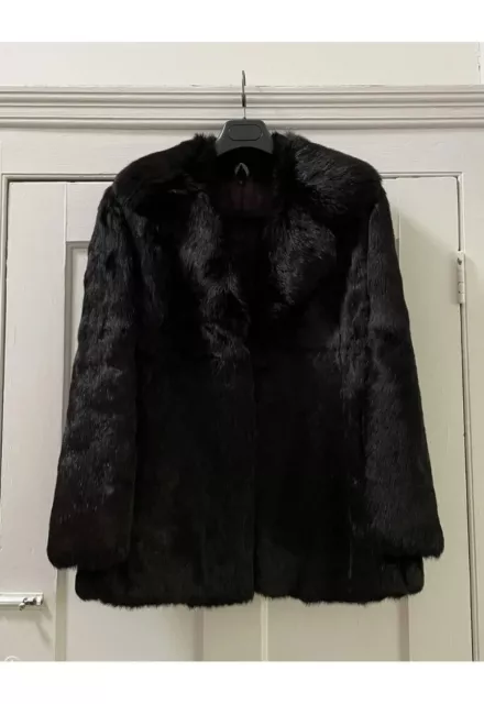 Beautiful deep Black genuine Coney Rabbit Real Fur Jacket coat UK 12 Immaculate