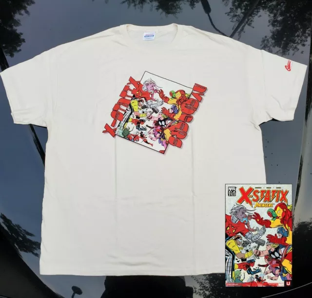 Vintage Marvel Comics 04 X-Statix VS Avengers Graphitti T-Shirt Tan 2XL Deadstck