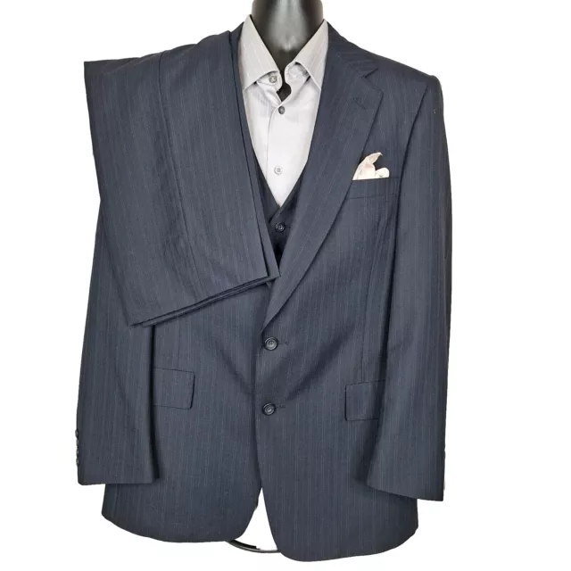 Austin Reed 3 Piece Suit Mens 40L 34X33 Navy Pinstripe Half Lined 2