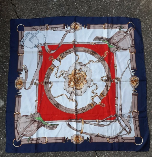 Foulard Vintage Motifs équestres - Rouge, Polyester - Quelques Fils Tirés
