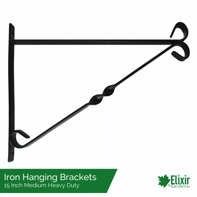 Heavy Duty Wrought Iron Wall Bracket for Hanging Basket S, M, L, XL - Black