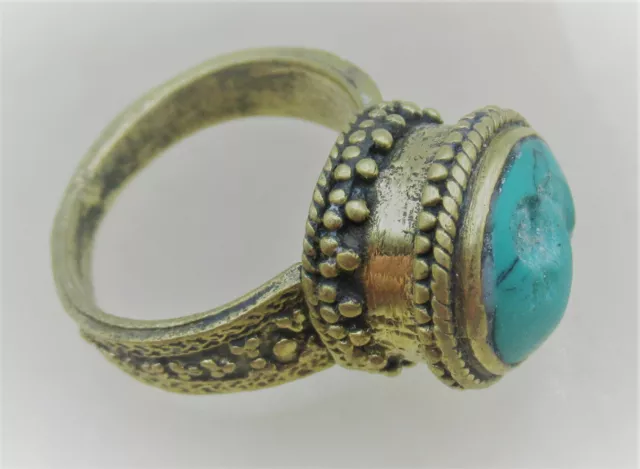 A135 Beautiful Post Medieval Islamic Gold Gilded Ottomans Seal Ring With Stone