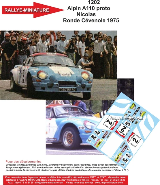 DECALS 1/18 ALPINE Renault A110 Andruet Tour De Corse 1970 Wrc Rallye