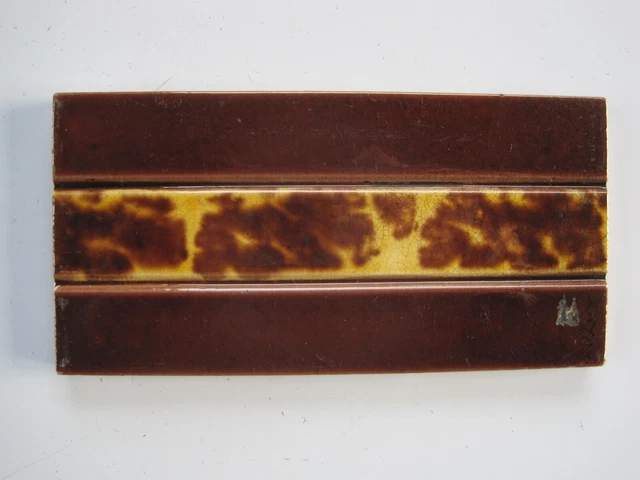 Antique Majolica Glazed 6" X 3"  Border/ Spacer Tile  - Brown / Tortoiseshell