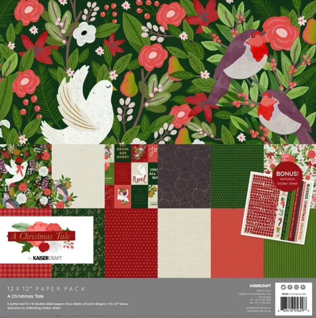 KAISERCRAFT Scrapbooking Paper Pack + Sticker Sheet A CHRISTMAS TALE Red