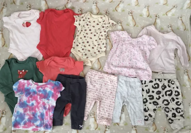 Bundle Job Lot #8 Girls Baby Clothes Up To 1 Month Mixed Vests Trousers Tops