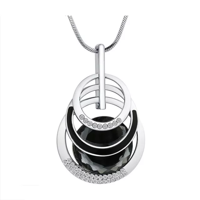 Multiple Ring Pendant Necklace Crystal Charm Pendants Long Chain Women Necklaces