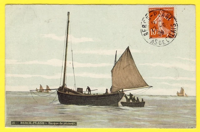 cpa BERCK PLAGE (Pas de Calais) Bateaux BARQUE de PÊCHEUR LÉON, Photo Editeur