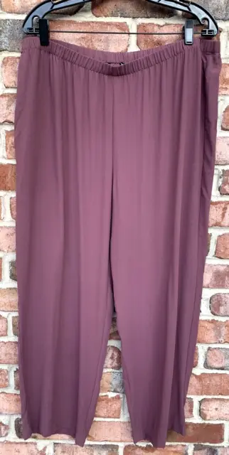 NWT Eileen Fisher Fig Silk Crepe Georgette Straight Legged Pants $258 L