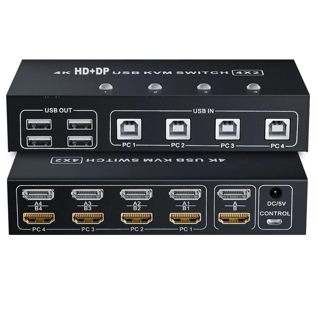 DUAL MONITOR DISPLAYPORT HDMI USB KVM Switch 4K 60Hz Switcher 4X2 2X2
