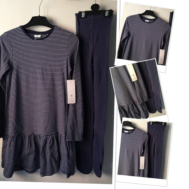 F&F New Tags Girls Striped Flounce Dress & New M&S Cotton Tights 9-10 Years