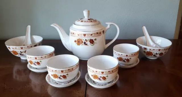 Vintage Asian Tea Set With Meso Bowls and Spoons By Cathay
