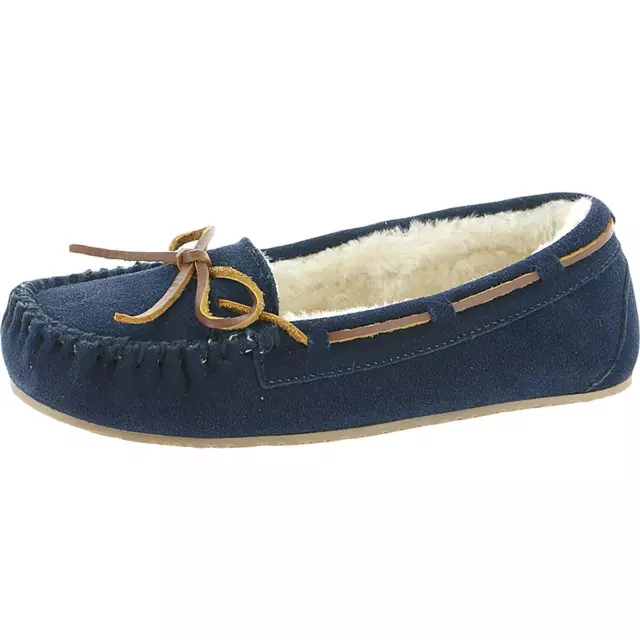 Minnetonka Womens Lodge Trapper Navy Moccasin Slippers 10 Wide (C,D,W) BHFO 3213