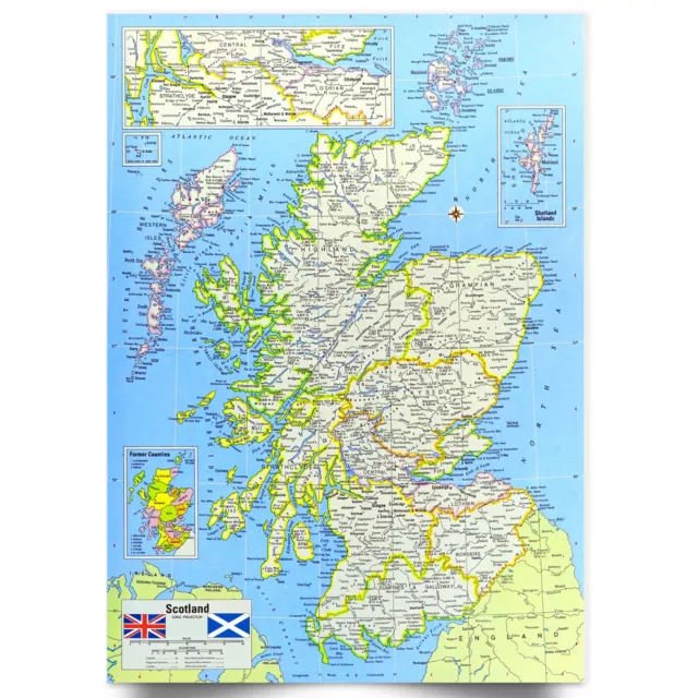 Scotland Map Poster Map Of Scotland Wall Art Chart Poster A5-A1 Wall Map Poster