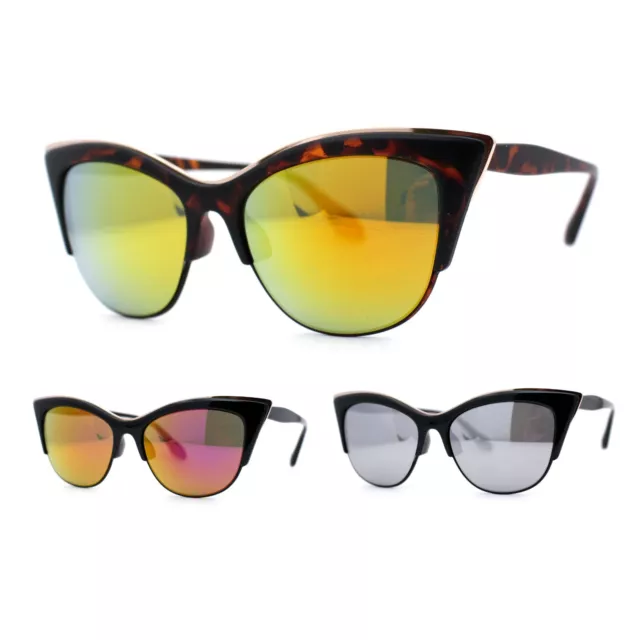 Color Mirror Gothic Cat Eye Half Rim Look Womens Sunglasses