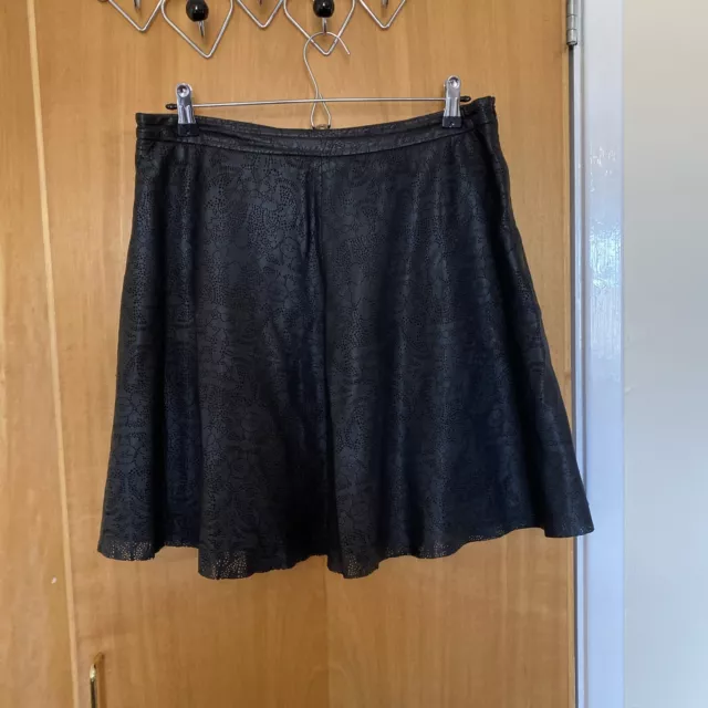 Somerset By Alice Temperley Black Leather Laser Cut Skater Skirt Size 12