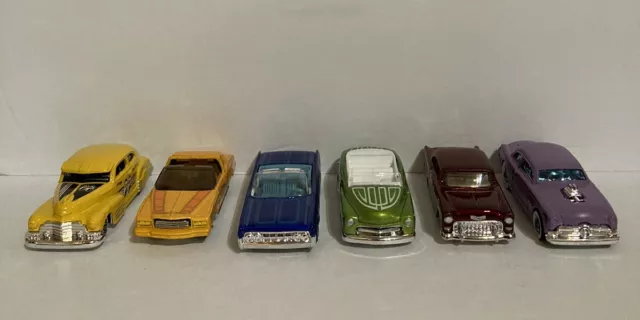 Hot Wheels Low Rides 64 Lincoln, 49 Merc, 55 Chevy, 47 Chevy, Montezooma Lot 6