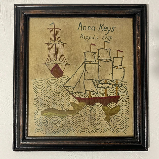 Nautical Folk Art Embroidery Anna Keyes Pappa's Ship Whaling New Bedford BF26