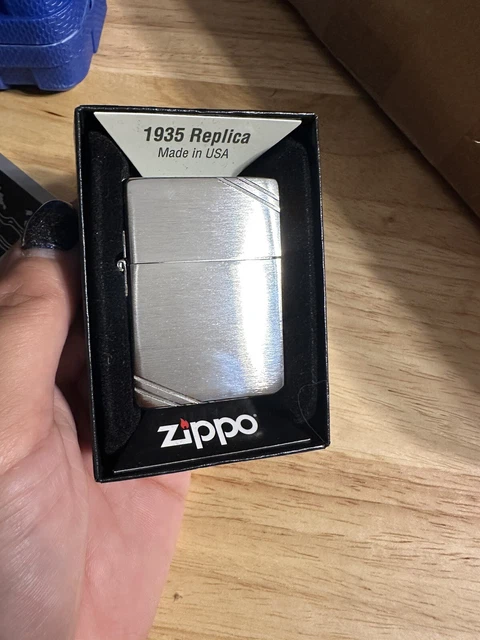 Zippo 1935 Replica Pocket Lighter with Slashes, Brushed Chrome