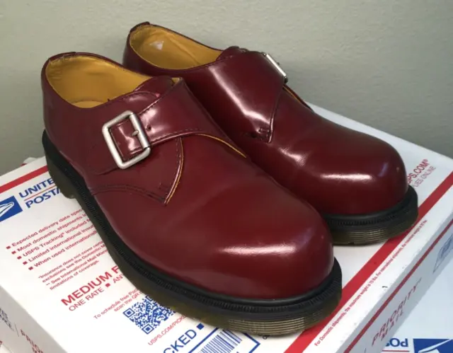 DR. MARTENS STEEL Toe US 8 shoes 1925 monk strap joey buckle cherry red ...