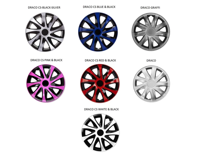 15" NRM - DRACO wheel TRIMS car covers HUB CAPS set of 4 Many Colors Universal