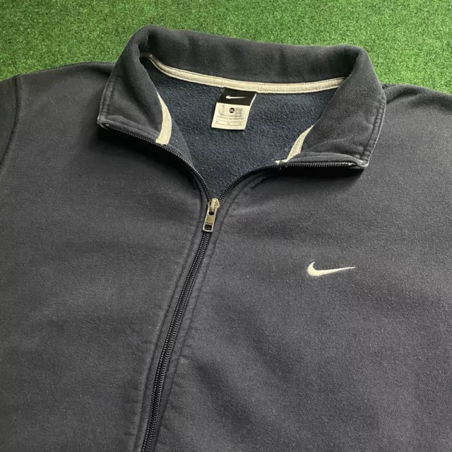 Vintage Nike Sweatshirt Mens XL Blue Swoosh Check Embroidered Zip Up Sweater