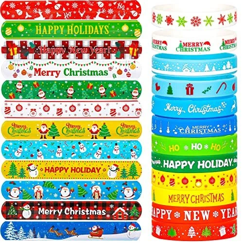 Christmas Slap Bracelets Xmas Slap Wristbands Assorted Christmas Theme