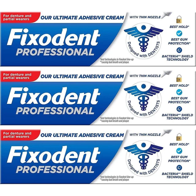 Fixodent Profesional Adhesivo para Dentadura Crema - 40g - Pack De 3