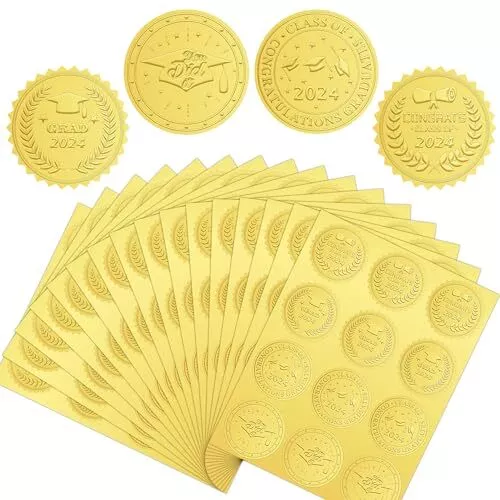 360 PCS Embossed Graduation Envelope Seals Stickers, 2024 Gold Foil Self Adhe...