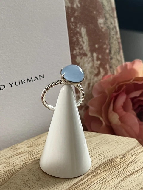 David Yurman 12x10mm Blue Chalcedony Silver Stack Ring Size 9