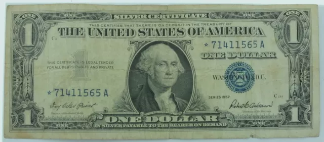 United States Silver Certificate 1957 A B $1 Blue Seal Star Note VF Dollar Bill