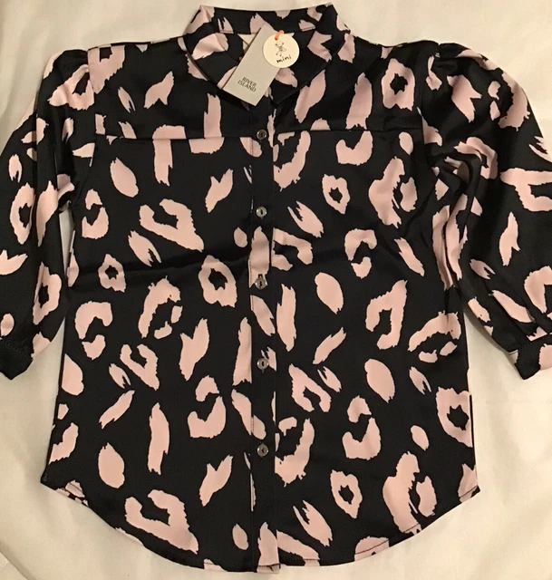 Camicia River Island mini bambina età 3-4 anni stampa animale nera outfit nuova con etichette 2