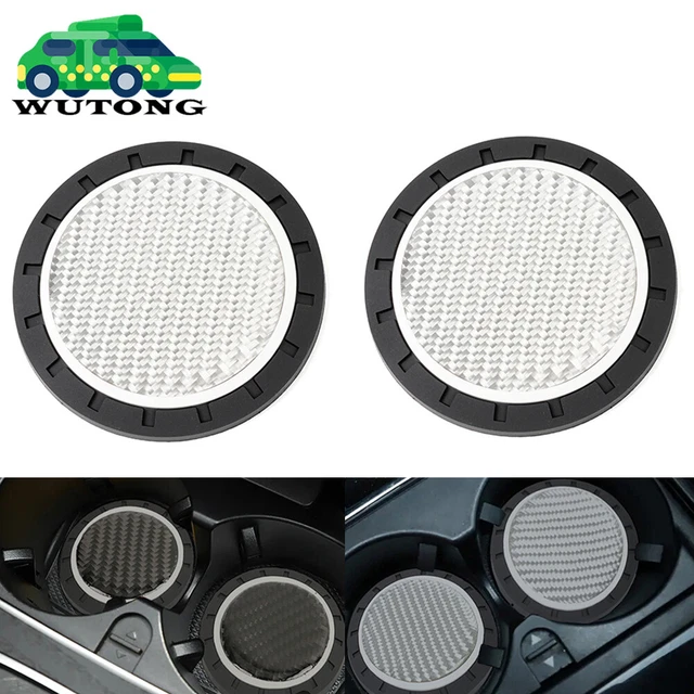 2X Universal Silicone Silver Carbon Fiber Car Cup Holder Pad Mat Anti-Slip Kit