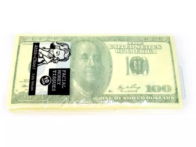 Novelty Facial Money Tissues 10 Pack 3-Ply Tissues One Hundred Dollar Bills