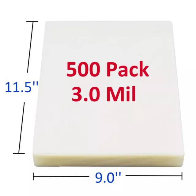 500 Pack 3 mil Thermal Laminating Pouches Sheets 11.5'' X 9" Letter Size Clear