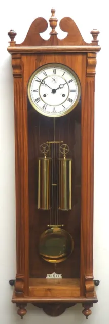 Vintage Solid Walnut Hermle Vienna Wall Clock 8 Day Weight Driven Striking 1980