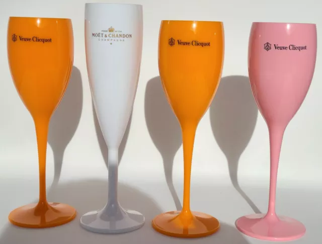 Veuve Clicquot + Moet Chandon Ice Imperial Acrylic Champagne Flute Set 4 Total