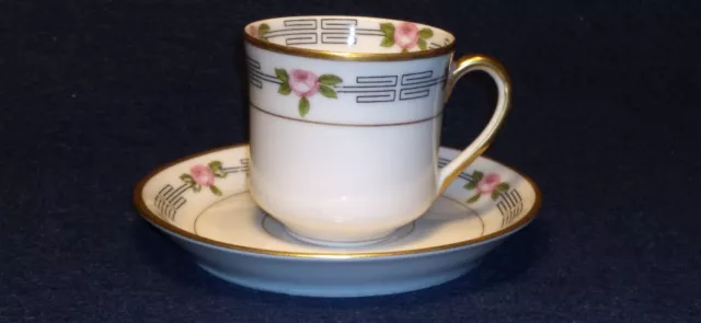 Vintage LIMOGES France Demitasse PL M Redon Pink Rose Cup & Saucer 1905-1940