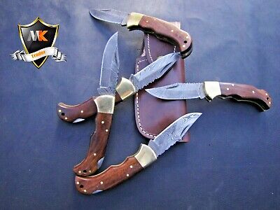 Lot Of 5 Beautiful Custom Handmade Damascus Steel Pocket,Folding Knives