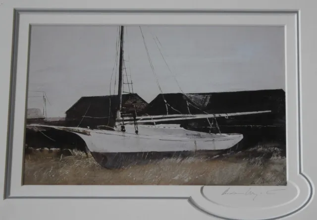 Andrew Wyeth Hand-Signed Print "Friendship Sloop," Matted. Guaranteed Authentic.