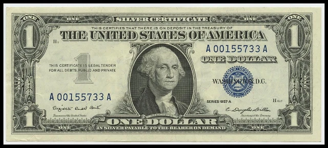 Series 1957A $1.00 Silver Certificate Blue Seal Low Serial # A00155733A Fr.1620