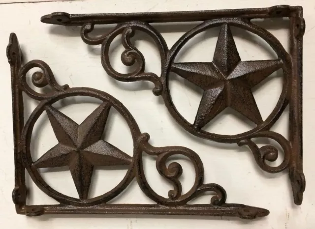 SET OF 2 WESTERN STAR SHELF BRACKET/BRACE, Antique Rustic Brown patina cast iron