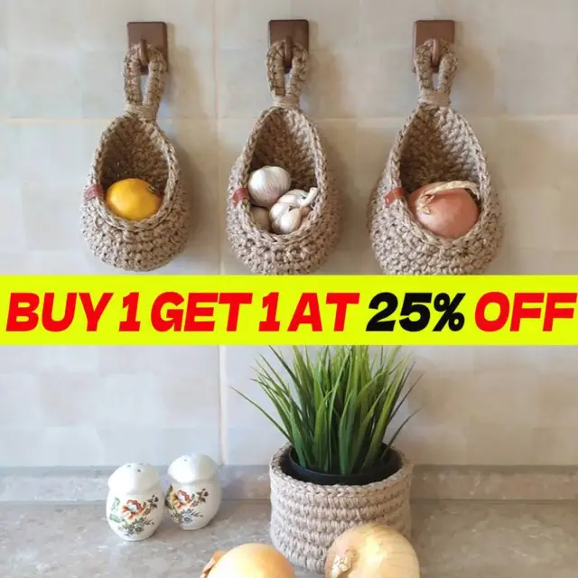 Hanging Handwoven Vegetable Fruit Basket Storage Pouch Home Kitchen Supplies NEW